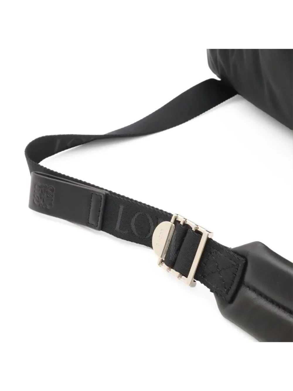 Loewe Convertible Backpack Small Shoulder Bag Nylon Leather Black Silver